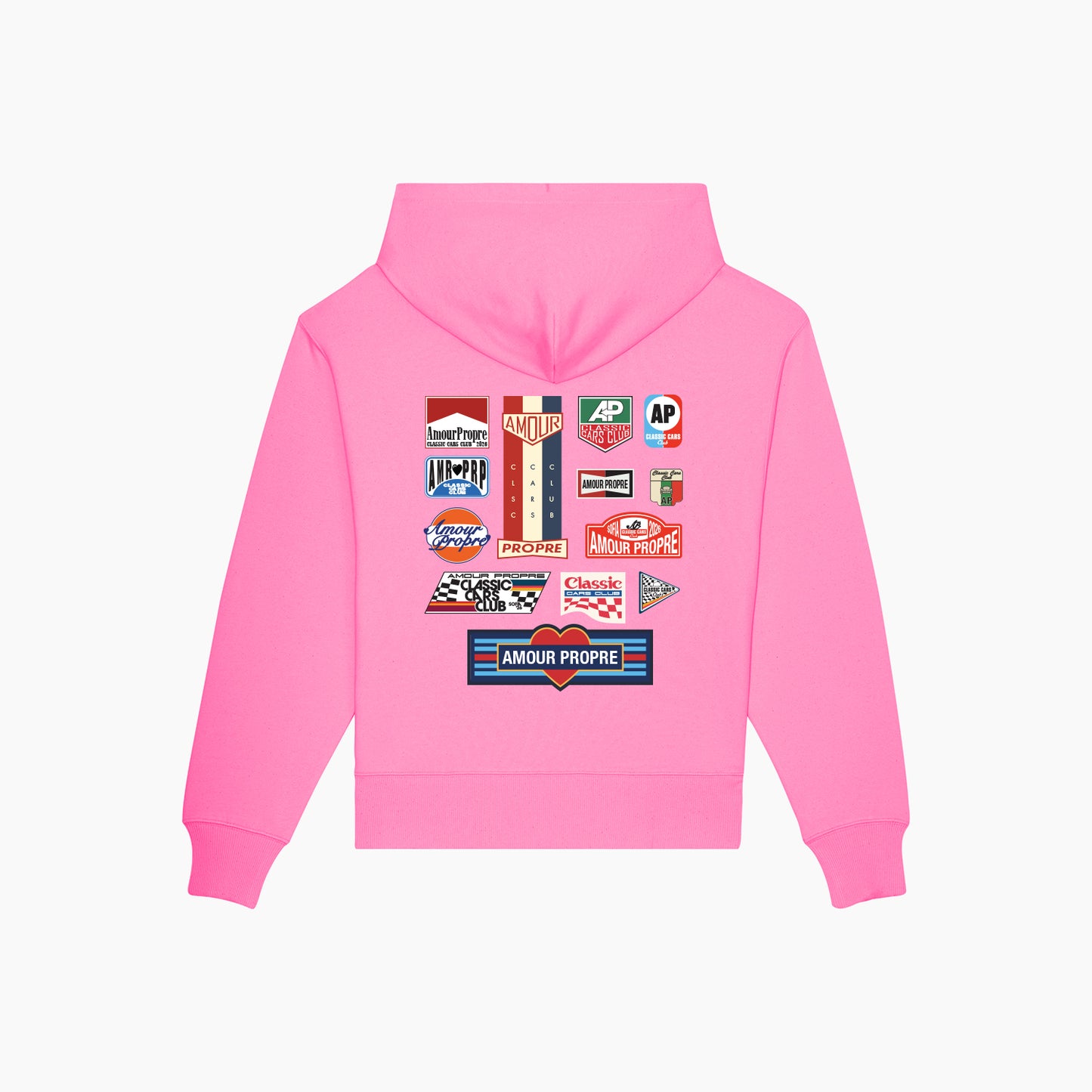 AP CLASSIC CARS STICKERS HOODIE PINK